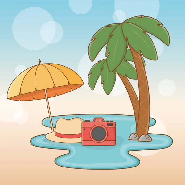 Tree Palms Beach met vakanties iconen — Stockvector