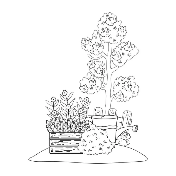 Plante d'arbre avec jardin et arroseur — Image vectorielle