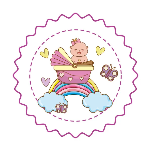 Chuveiro de bebê selo de etiqueta redonda com desenhos animados — Vetor de Stock