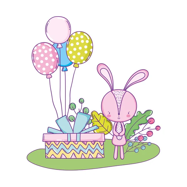 可爱的小兔子与气球氦在景观 — 图库矢量图片