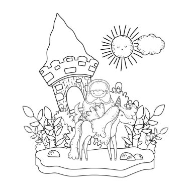 manzara tek boynuzlu at ve kale ile denizkızı