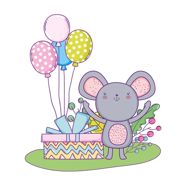 Ratón con globos de helio en el campo — Vector de stock