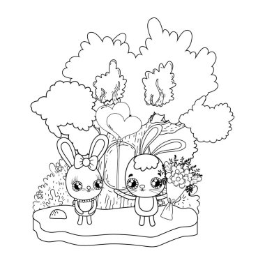 çiçekler sevgililer günü ile sevimli tavşan çift