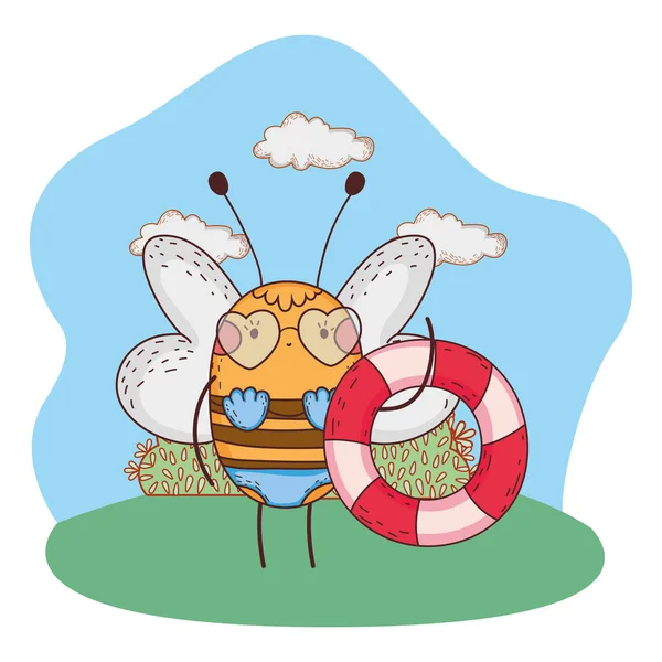 Schattige kleine Bee met badpak en float in het kamp — Stockvector