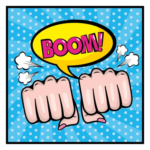 Woman fist hands with chat bubble and boowm message — Stock Vector