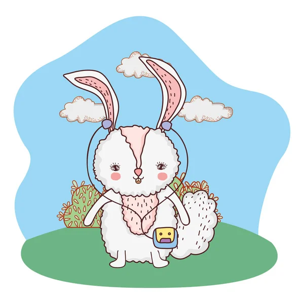 Parkta walkman ile sevimli küçük tavşan — Stok Vektör