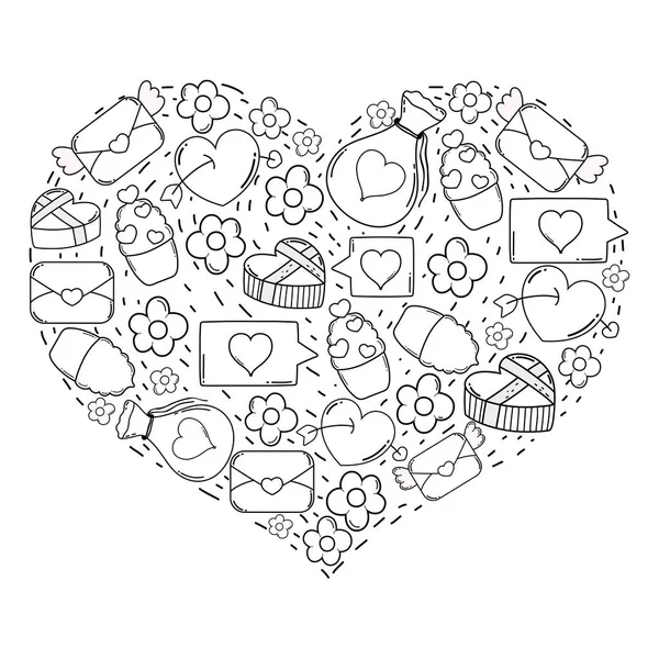 Srdce s valentinky, denní ikony — Stockový vektor