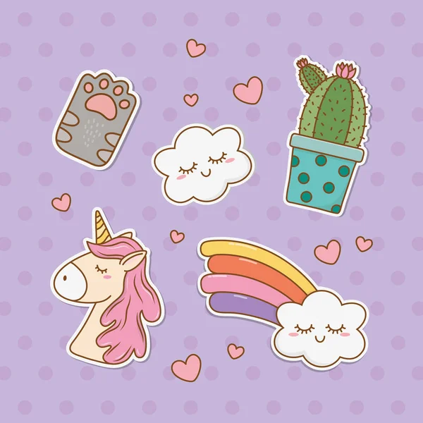 Conjunto de pegatinas kawaii — Vector de stock