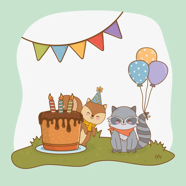 Открытка на день рождения с милыми животными — стоковый вектор
