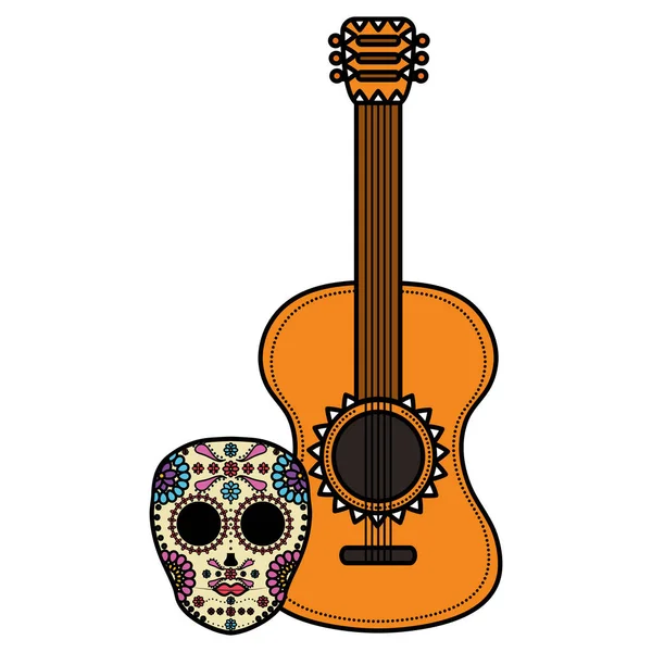 Mexican skull death mask with guitar — Stock Vector