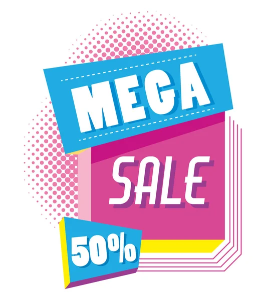 Mega sale discounts poster memphis style — Stock Vector