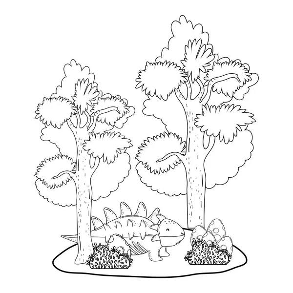 Lindo dinosaurio con árbol en el paisaje — Vector de stock