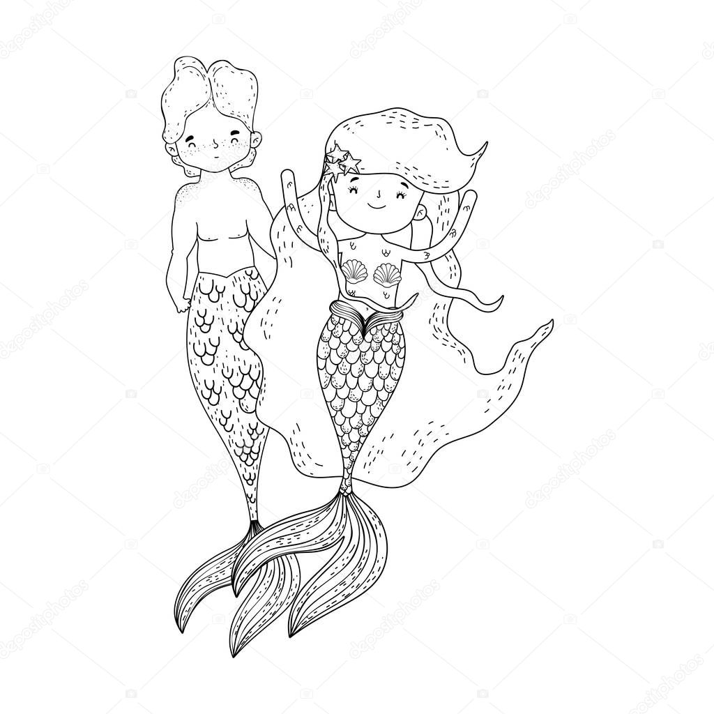 couple mermaids fairytale characters