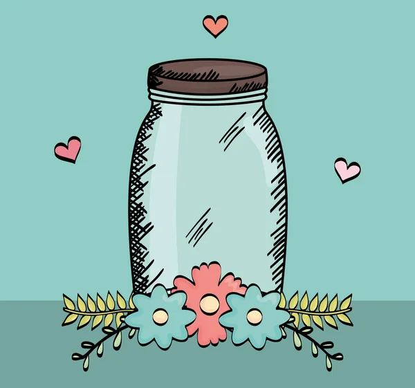 Mason βάζο γυαλί με λουλούδια σχέδιο — Διανυσματικό Αρχείο