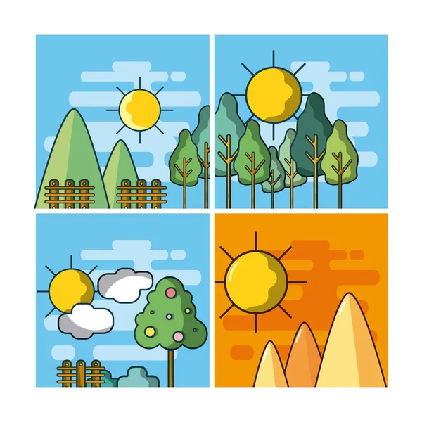 Conjunto de desenhos animados paisagem —  Vetores de Stock