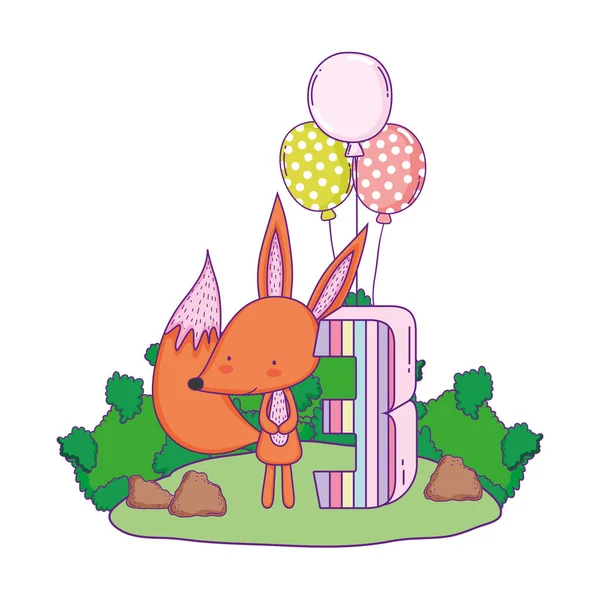Manzara balonlar helyum ile sevimli ve küçük tilki — Stok Vektör