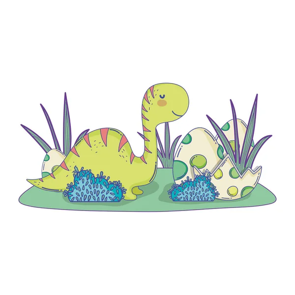 Apatosaurio lindo con huevos — Vector de stock