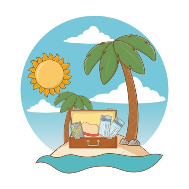 Plaj karikatür yuvarlak etiket