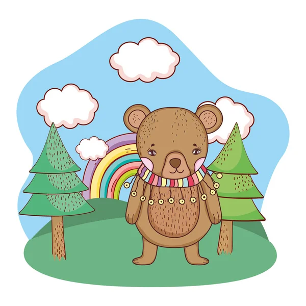 Urso pequeno bonito com cachecol no acampamento — Vetor de Stock