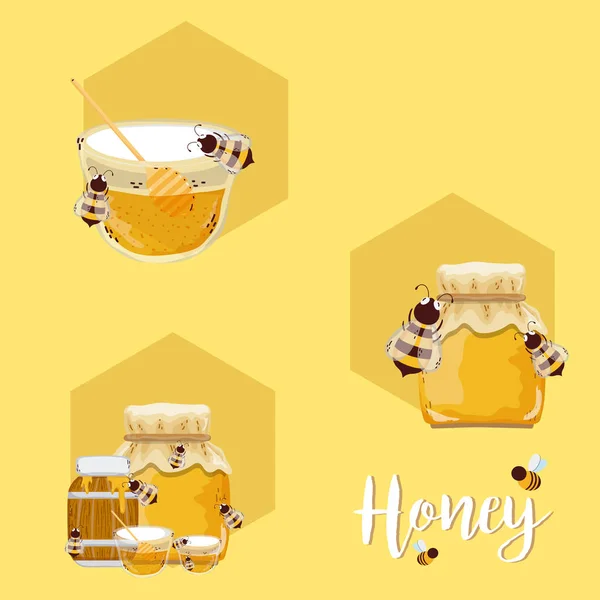 Set of honey and bees — Stock Vector