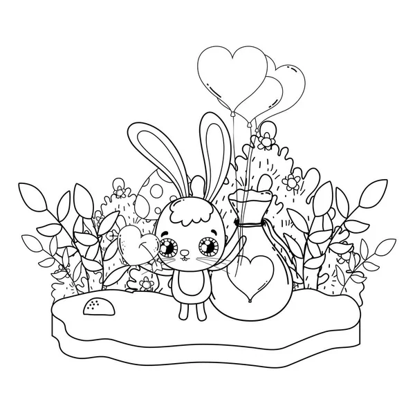 Roztomilý králík s balónky helium valentinky den — Stockový vektor