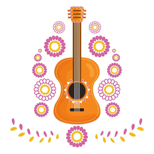 Gitarr instrument med blomdekor — Stock vektor
