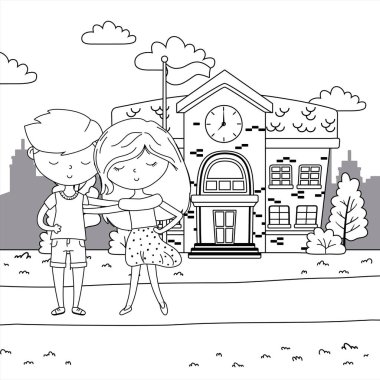 Genç çocuk ve kız karikatür tasarım