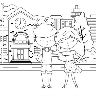 Genç çocuk ve kız karikatür tasarım