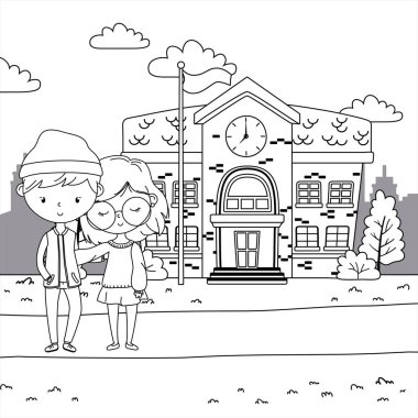 Genç çocuk ve kız karikatür tasarım