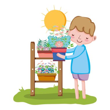 küçük çocuk raf ile houseplant kaldırma