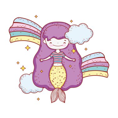 bulutlar ve rainbow ile şirin deniz kızı