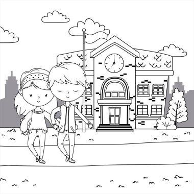 Genç çocuk ve kız karikatür tasarım