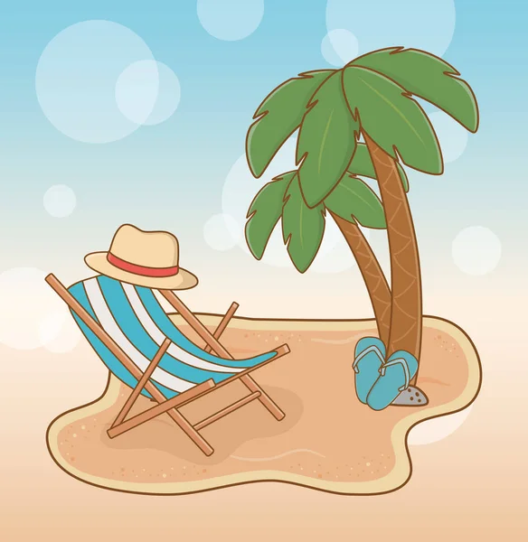 Plage avec chaise voyage vacances scène — Image vectorielle
