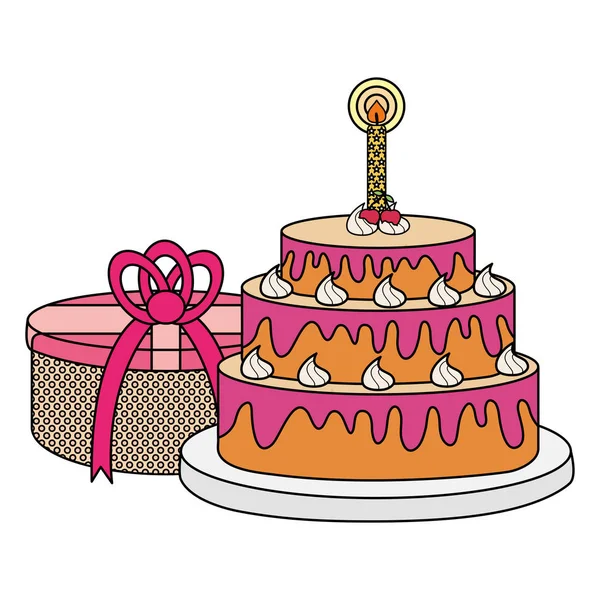 Regalo caja regalo con pastel dulce — Vector de stock