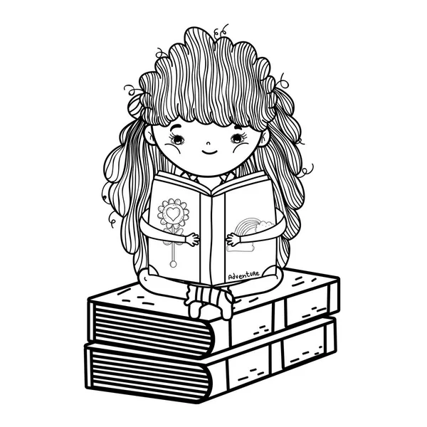 Happy little girl reading books — Stock Vector