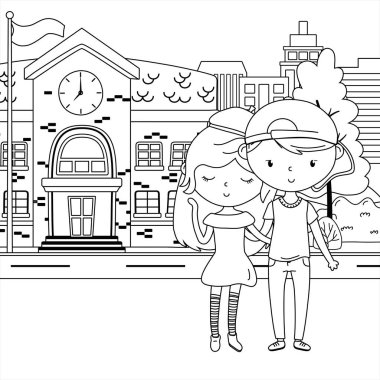 Genç çocuk ve kız karikatür tasarım