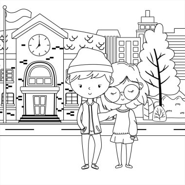 Genç çocuk ve kız karikatür tasarım