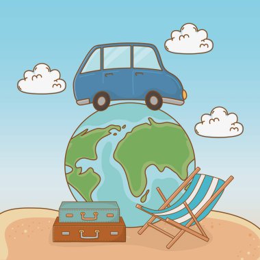 araba ve seyahat tatil öğeleri ile dünya gezegeni