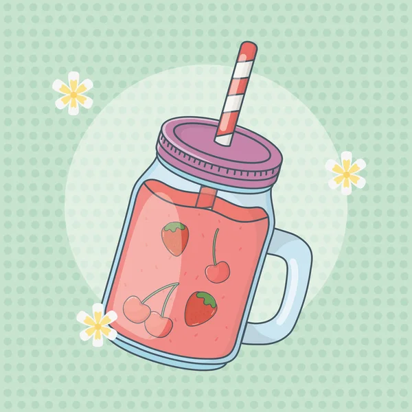 Jus de fraise fruit en pot avec paille — Image vectorielle