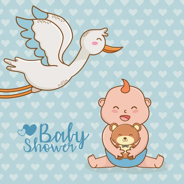 Tarjeta de ducha de bebé con cigüeña — Vector de stock