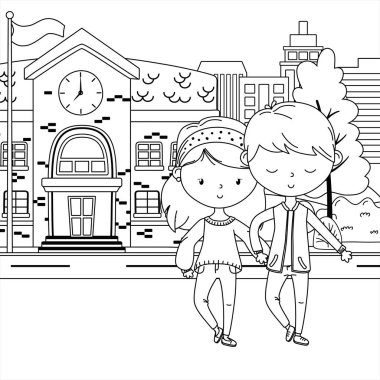 Genç çocuk ve kız karikatür tasarım