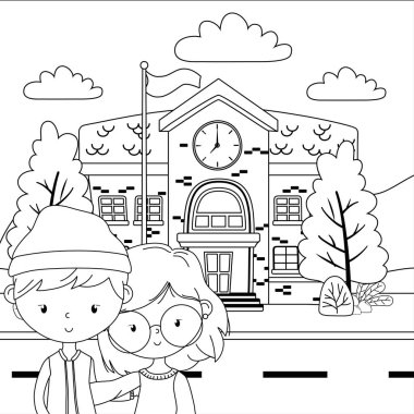 Genç çocuk ve kız karikatür tasarım