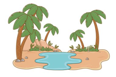 Palmiye ve göl sahne karikatür ile Vaha