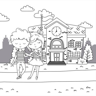 Genç çocuk ve kız karikatür tasarım