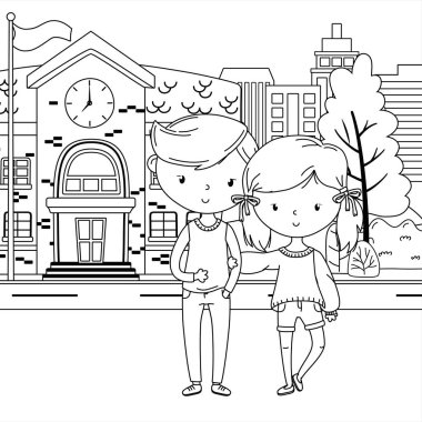 Genç çocuk ve kız karikatür tasarım