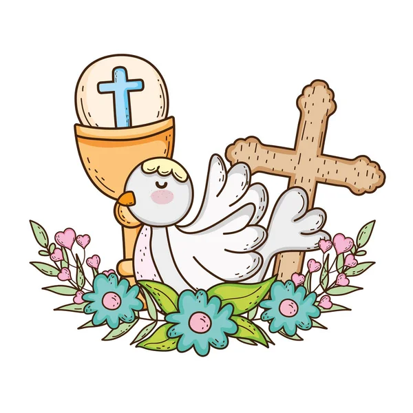 Calice sacro religioso con uccello colomba — Vettoriale Stock