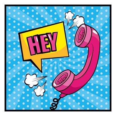 square chat bubble with hey message and phone clipart