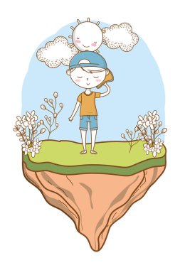 Şık çocuk karikatür kıyafet doğa arka plan çerçeve