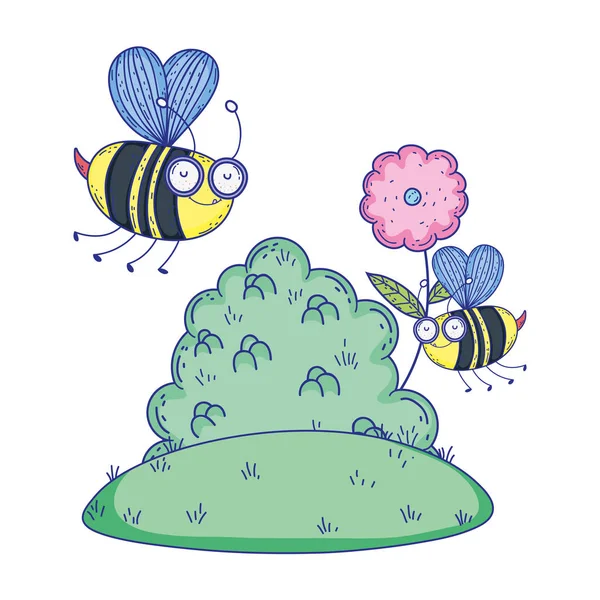 Beautiful bees flying in the landscape — Stock Vector