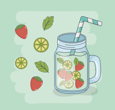 saman ile limon ve çilek suyu kavanoz